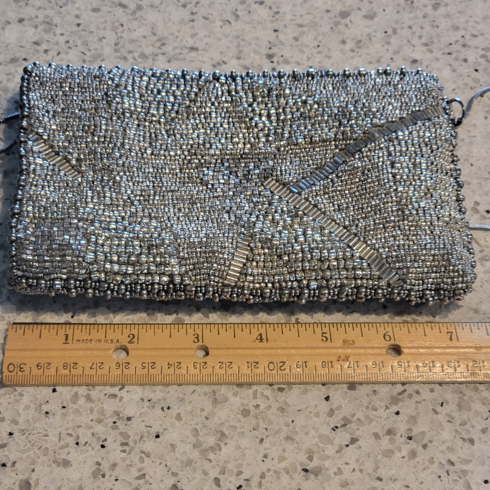 MARY FRANCES Silver Beaded With Long Chain Strap Exelent - Picture 9 of 12